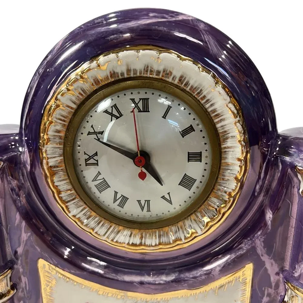 Vintage Sessions Electric Porcelain Mantle Clock Purple Gold Trim 11